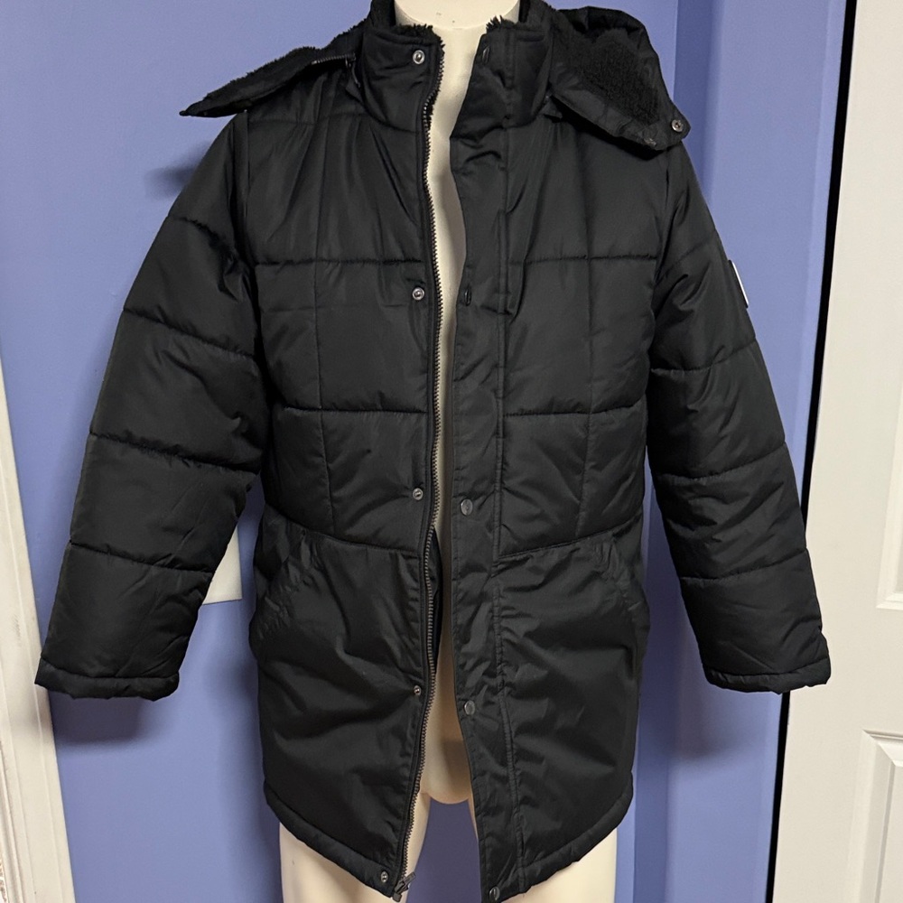 Bass Outdoor Black 3/4 length winter coat..Orange interior Fleece Jacket